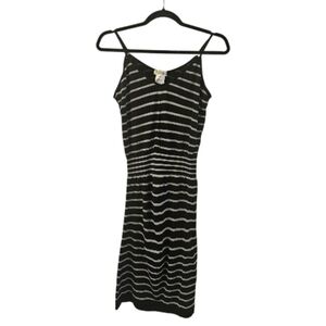 Black and Grey Guilty Women's Striped Spaghetti Strap Sleeveless Midi Dress